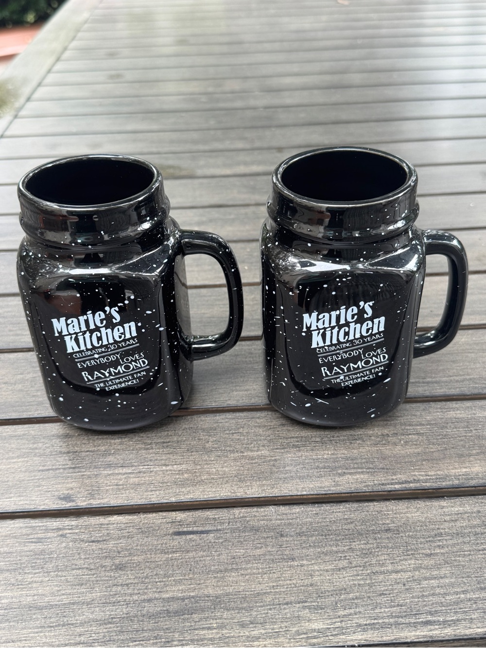 2 "ELR" Marie's Kitchen Black Speckled Ceramic / Stoneware Mason Jar Mugs